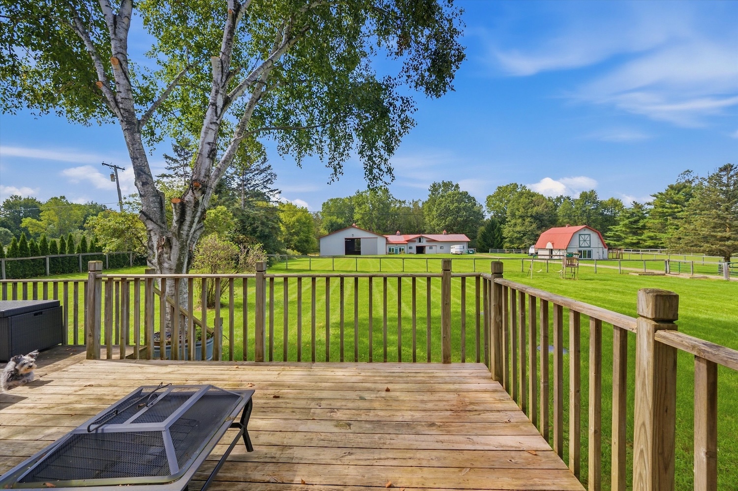 Back deck overlooking the pastures at 9623 Earhart Rd